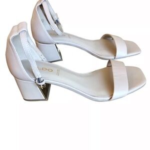 Aldo Open Toe Ankle Strap Block High Heel Sandal Size 6.5 Nude Beige
